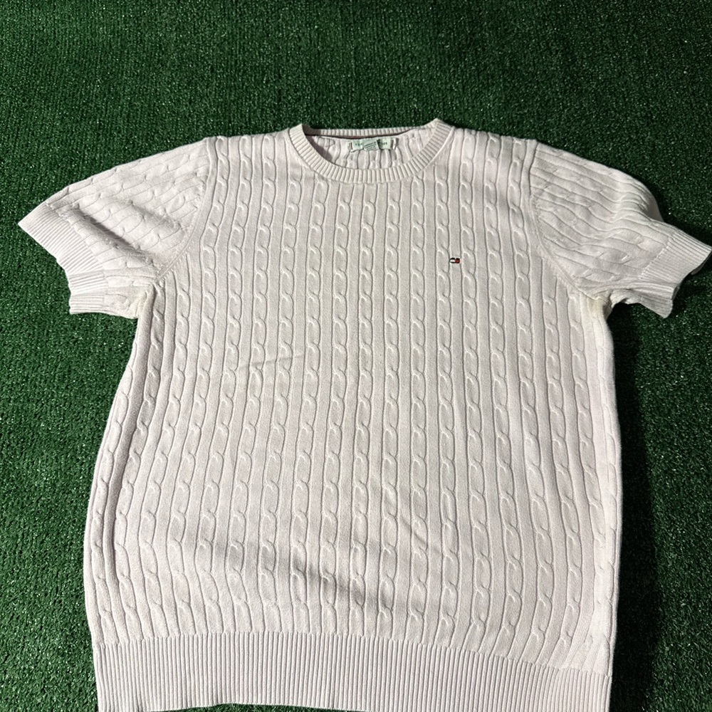 Tommy Hilfiger White Cable Knit Crewneck Sweater